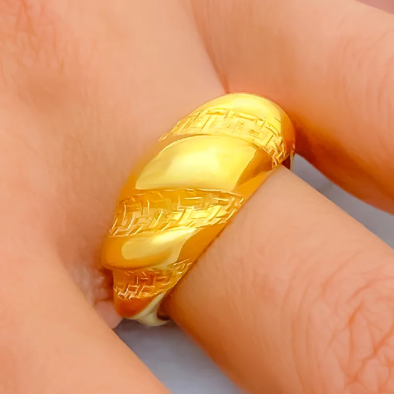 Women’s hand-crafted ring-Bold Engraved 21k Gold Ring