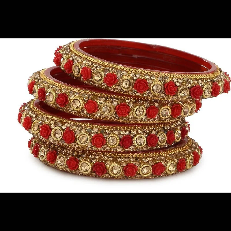 Women’s designer bangle-Afast Bridal Wedding & Party Fashionable Colorful Glass Bangle/Kada Set, Pack Of 4 - Red, Gold