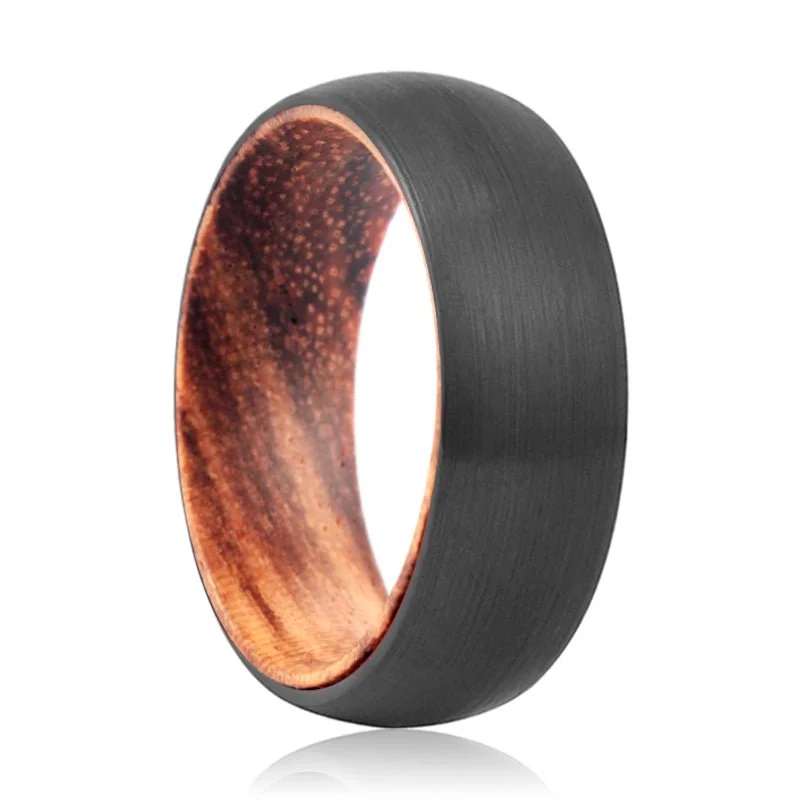 Women’s hand-crafted ring-TRIFEX | Tungsten Ring Zebra Wood