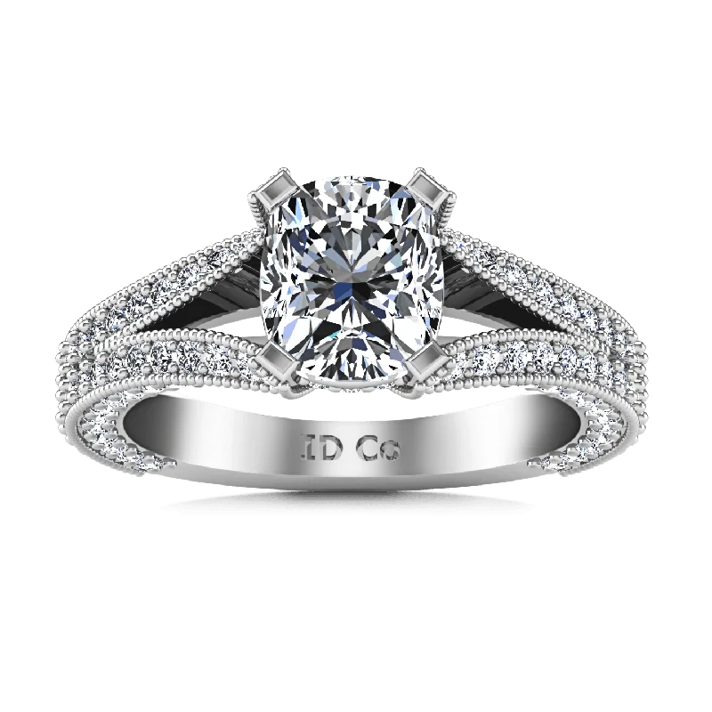 Women’s wedding and engagement rings-Pave Cushion Cut Diamond Engagement Ring Zahra 14K White Gold