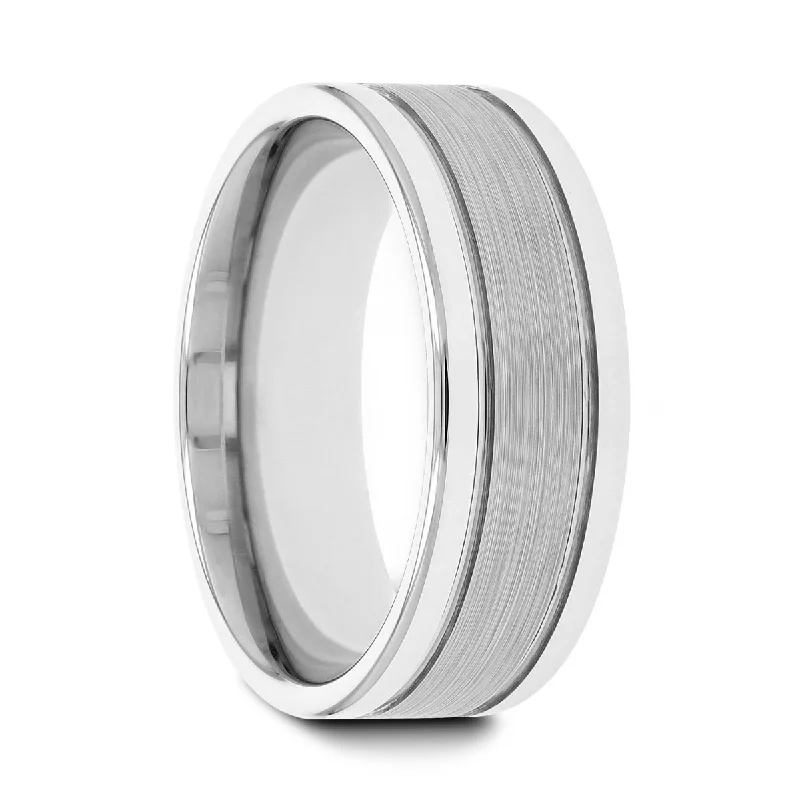 Women’s eco-friendly ring-CHRONOS | Tungsten Ring Dual Offset Grooves & Brushed