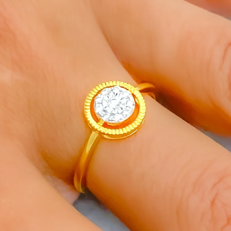 Women’s modern engagement rings-Shimmering Opulent Halo 18K Gold + Diamond Ring