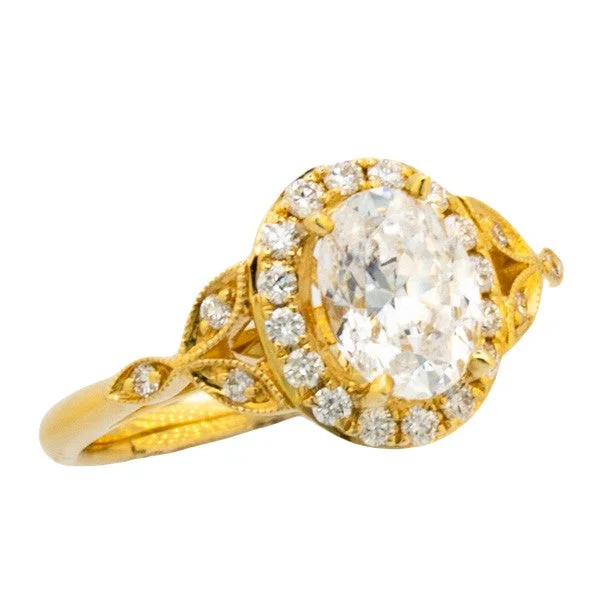 Women’s modern engagement rings-Vintage Inspired Diamond Halo Engagement Ring