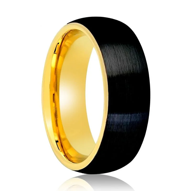 Women’s silver and gold ring-Yellow Gold and Brushed Black Tungsten Ring