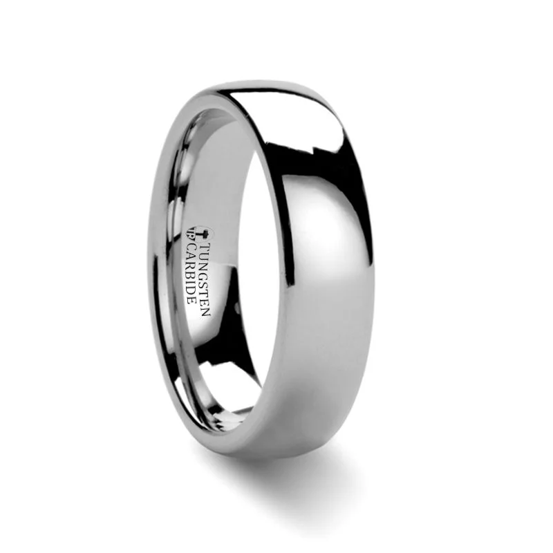 Women’s wide silver ring-DOMINUS | Silver Tungsten Ring, Shiny Domed