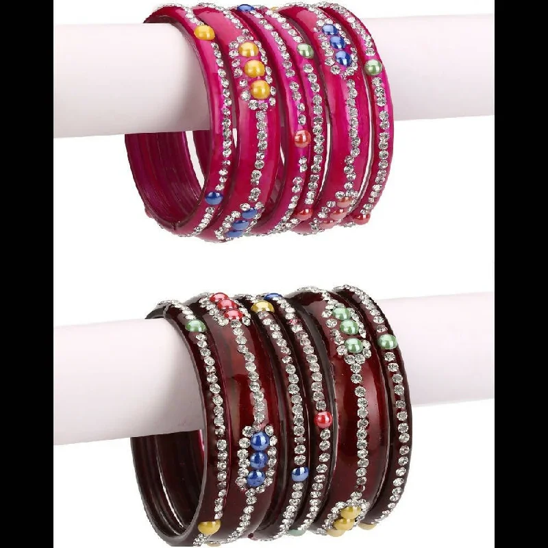 Women’s two-tone bracelet-Afast Bridal Wedding & Party Fashionable Colorful Glass Bangle/Kada Set, Pack Of 12 - Maroon, Pink