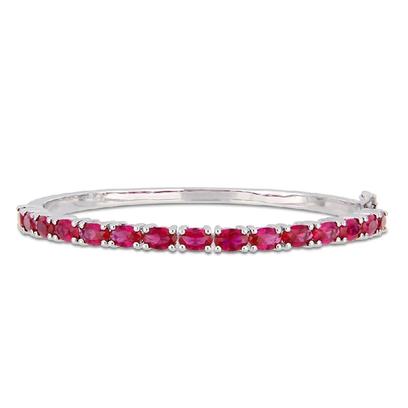 Women’s precious stone bracelet-Miadora Sterling Silver 11 1/4ct TGW Created Ruby Semi-Eternity Bangle