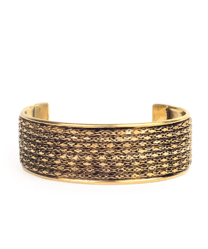 Women’s bracelet with diamonds-Gold-Plated Alloy Brass Antique Designer Cuff Bangle - The Pari