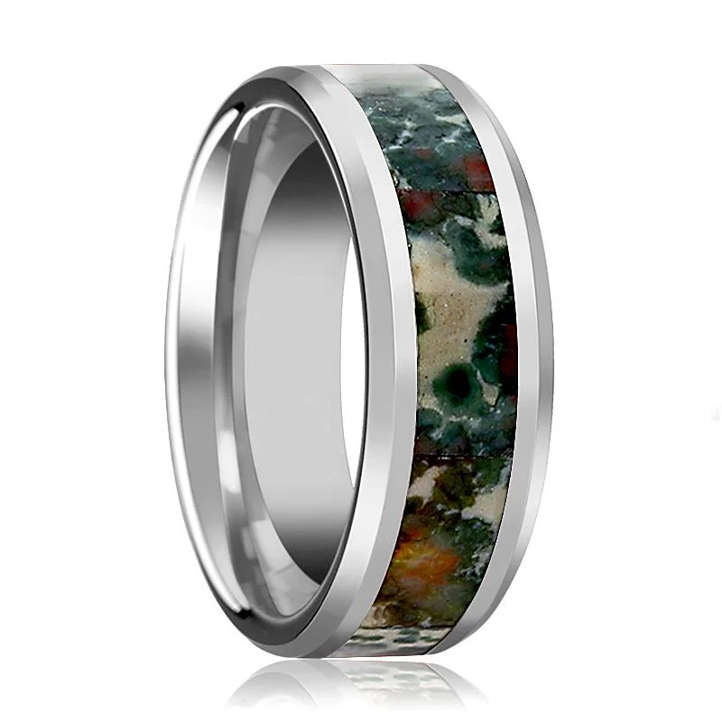 Women’s modern ring-RAZZAK | Tungsten Ring Coprolite Fossil Inlay