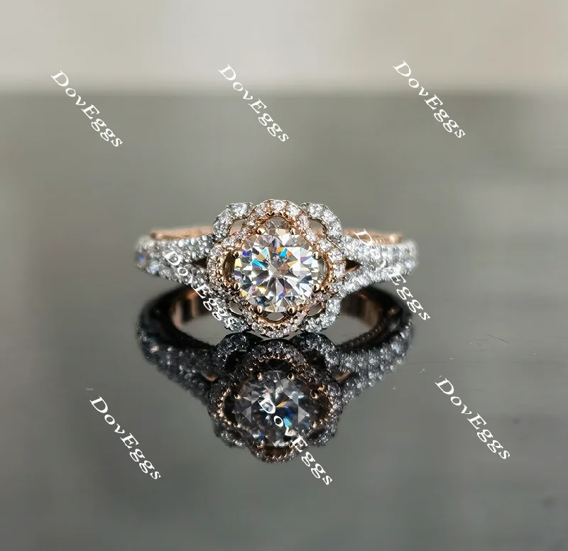 Women’s engagement rings with emerald stones-Doveggs round flower shape pave moissanite engagement ring