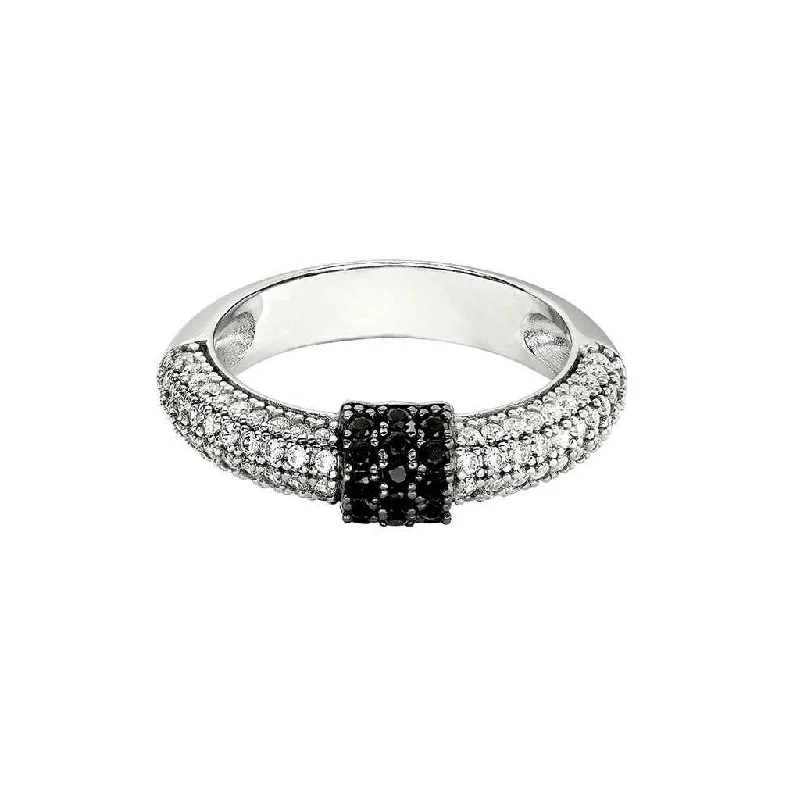 Women’s engagement rings with colored diamonds-Black Sterling Silver Ring with Simulated Diamonds