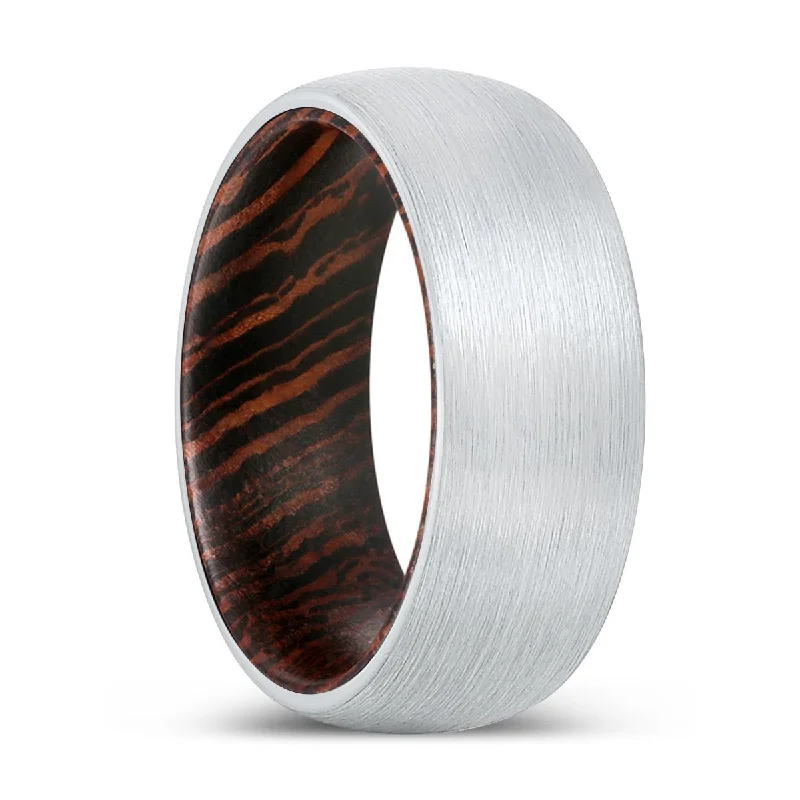 Women’s art deco ring-AMBITION | Wenge Wood, White Tungsten Ring, Brushed, Domed