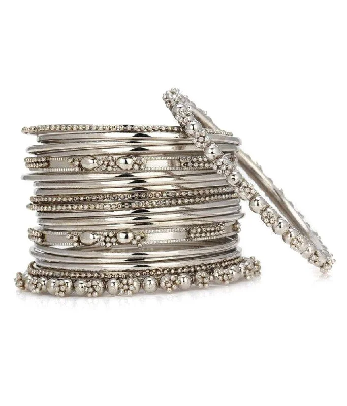 Women’s crystal bracelet-Rhodium-Plated Alloy Silver Trendy Stylish Bangle Set - The Pari