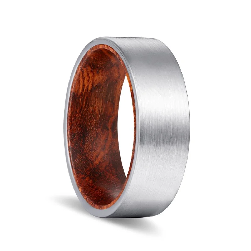 Women’s silver gemstone ring-MEDUSA | Snake Wood, Silver Tungsten Ring, Brushed, Flat