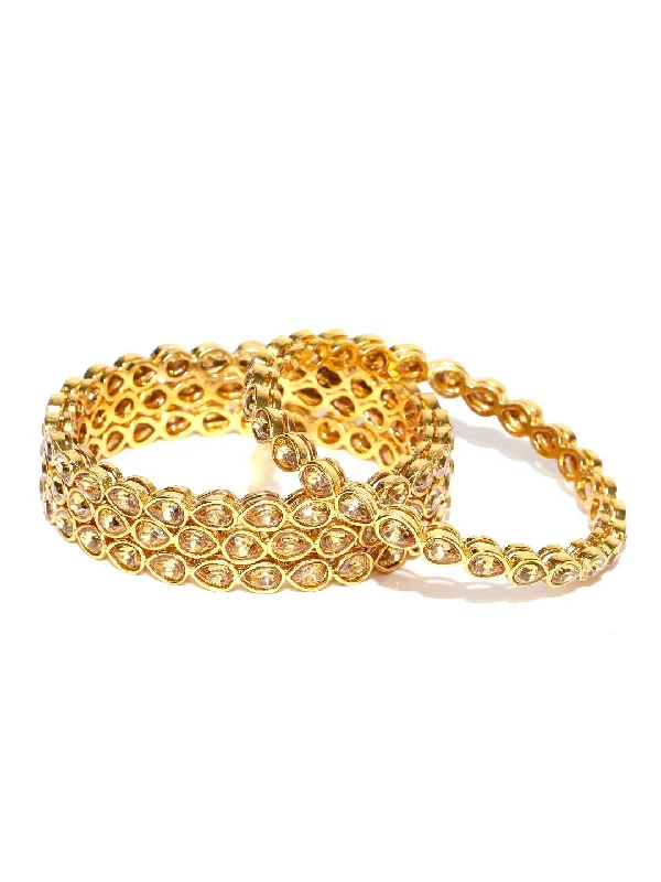 Women’s pearl bracelet-Gold-Plated Alloy Golden Colour Kundan Bangle - The Pari