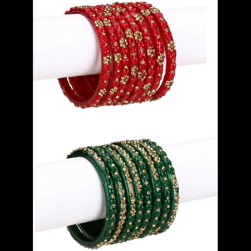 Women’s layered bangle-Afast Bridal Wedding & Party Fashionable Colorful Glass Bangle/Kada Set, Pack Of 16 - Red, Green