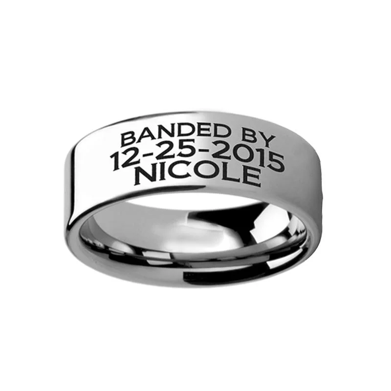 Women’s personalized ring-Duck Band Style Flat Tungsten Memorial Ring for Men and Women - 4MM - 12MM