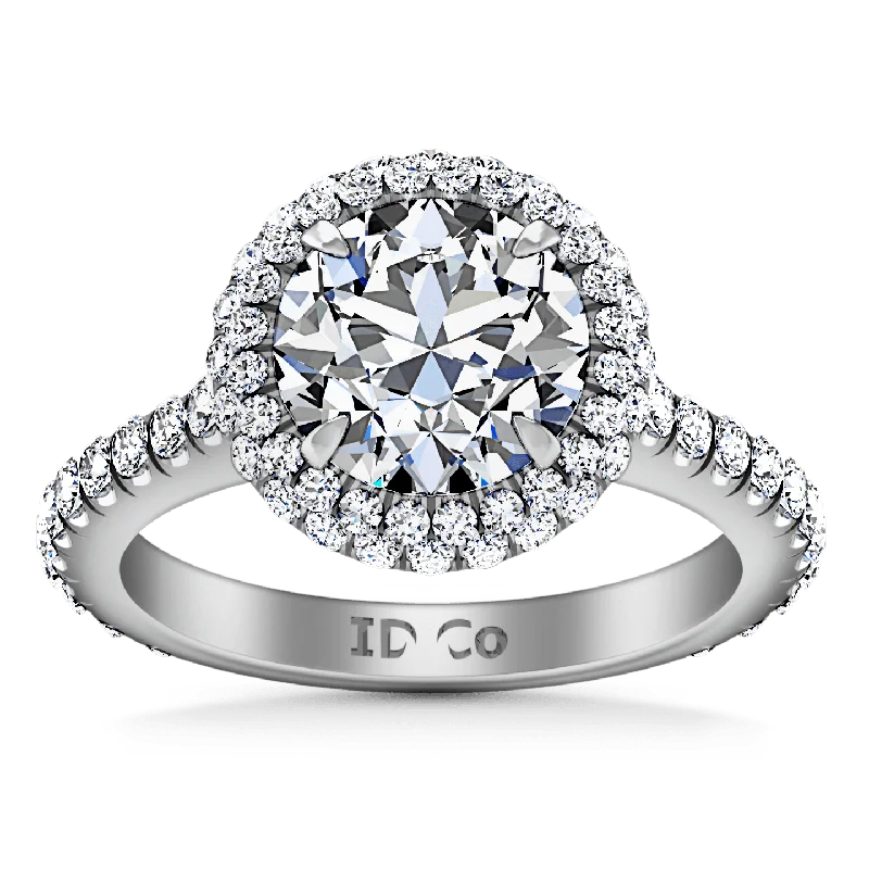 Women’s engagement rings with halo setting-Round Diamond Halo  Engagement Ring Blossom 14K White Gold