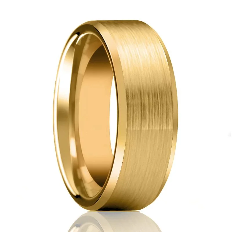 Women’s intricate design ring-GEMINI | Gold Tungsten Ring, Brushed, Beveled