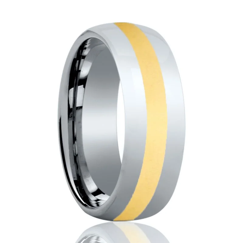 Women’s promise ring-VISIONARY | Tungsten Ring Yellow Gold Shiny Center