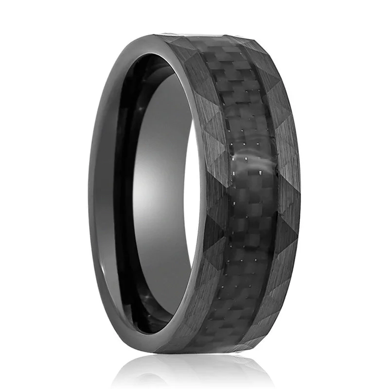 Women’s halo ring-SPEEDSTER | Tungsten Ring Carbon Fiber