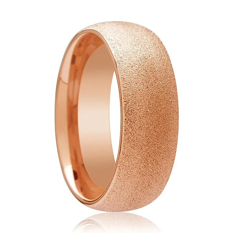 Women’s sapphire ring-EMBER | Rose Gold Tungsten Ring, Sandblasted Crystalline, Domed