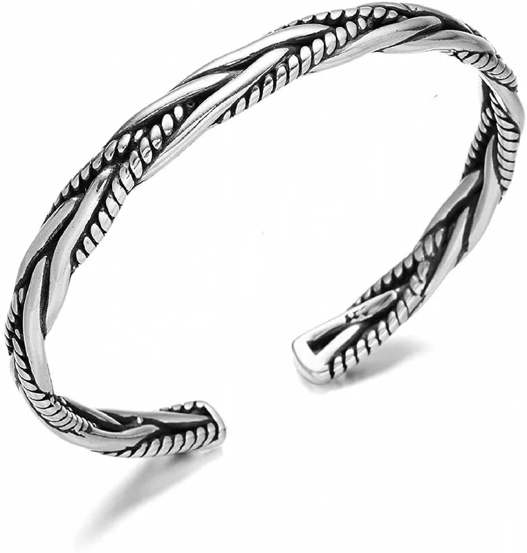 Women’s silver bracelet set-Silver Textured Cuff Bangle