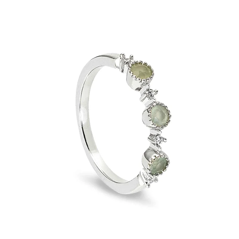 Women’s engagement rings with vintage settings-Green Three Stone Ring with Simulated Diamonds