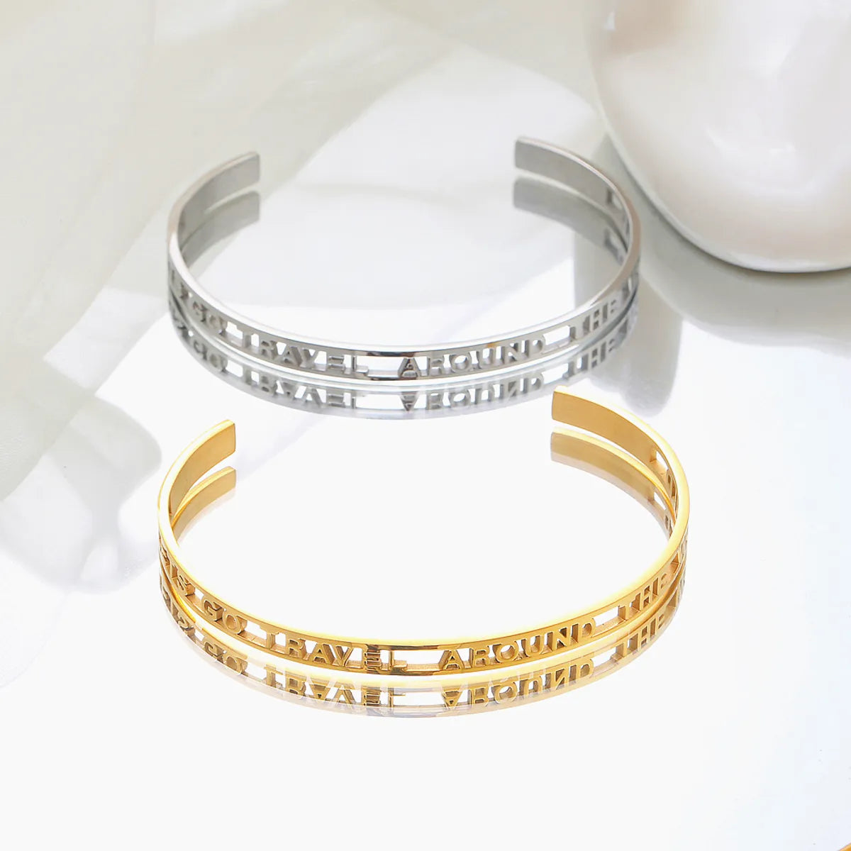 Women’s leather and gold bracelet-Retro Solid Color Titanium Steel Plating Bangle