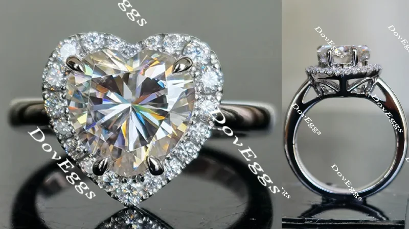 Women’s affordable diamond engagement rings-Doveggs heart halo moissanite engagement ring