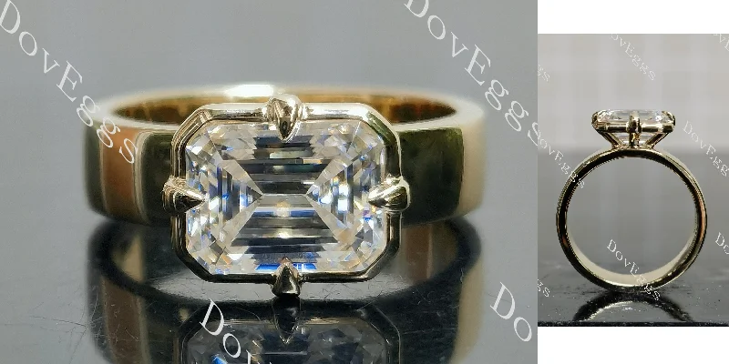 Women’s princess cut engagement rings-Doveggs emerald solitaire bezel moissanite engagement ring