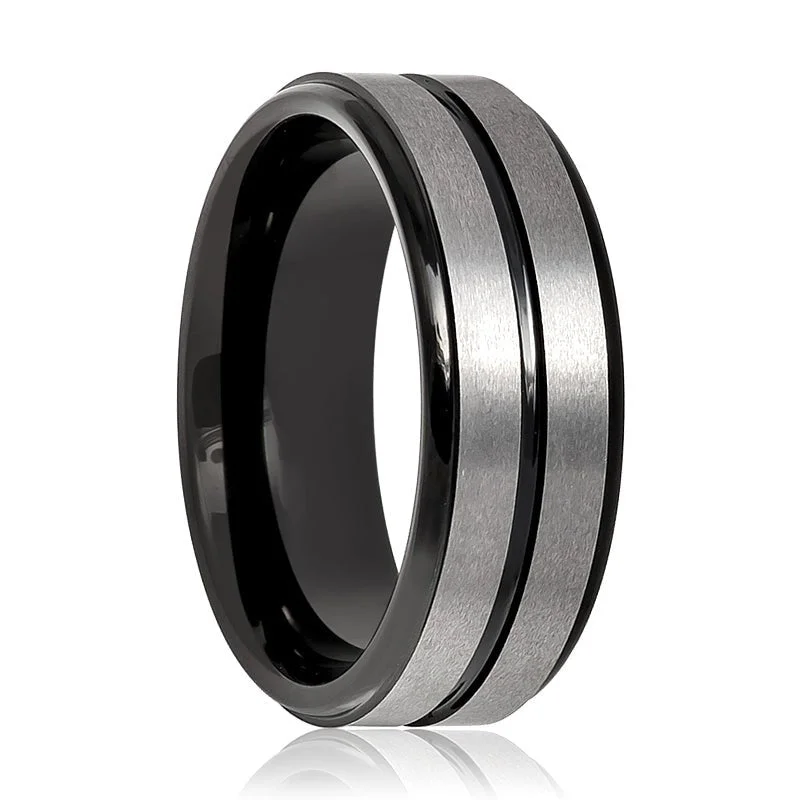 Women’s vintage diamond ring-ASHCHIL | Tungsten Ring Two Tone Center Groove