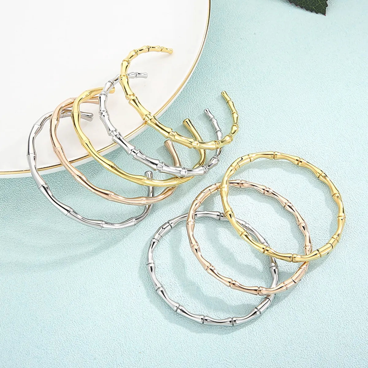 Women’s silver bracelet set-Simple Style C Shape Bamboo Stainless Steel Plating Gold Plated Bangle