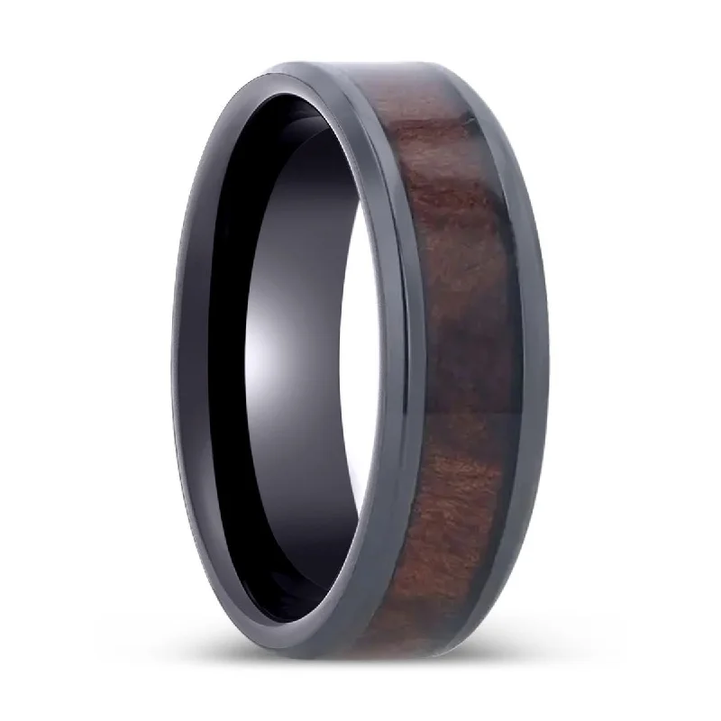 Women’s bold statement ring-YOSEMITE |  Titanium Ring, Redwood Inlay, Polished Beveled Edges