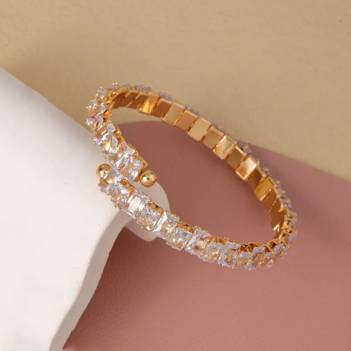 Women’s stacking bangles-Elegant Luxurious Simple Style Geometric Copper Plating Inlay Zircon Bangle