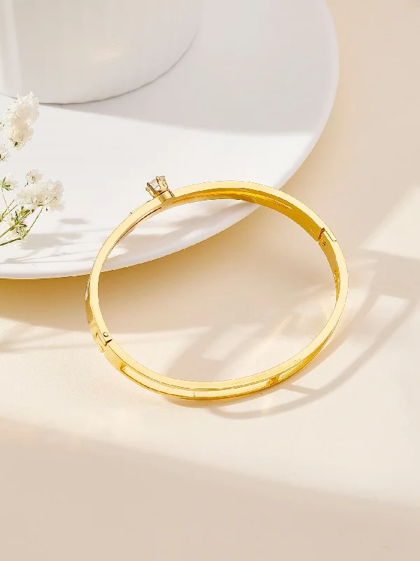 Women’s boho bracelet-Simple Style Letter Stainless Steel Plating Inlay Zircon 18k Gold Plated Bangle