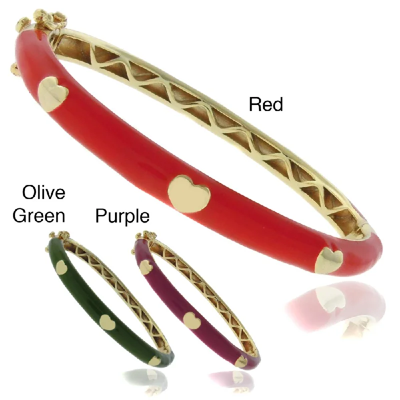 Women’s leather bracelet-Molly and Emma 18k Gold Overlay Children's Enamel Heart Bangle with Box Clasp