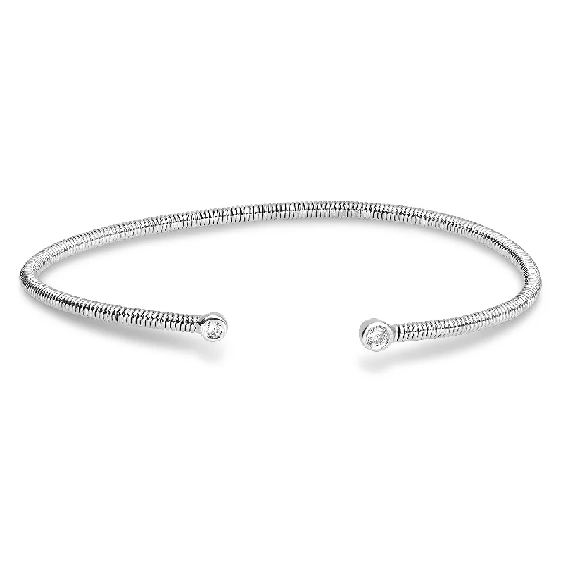 Women’s pearl bangle-Flexible Open White Gold Bangle