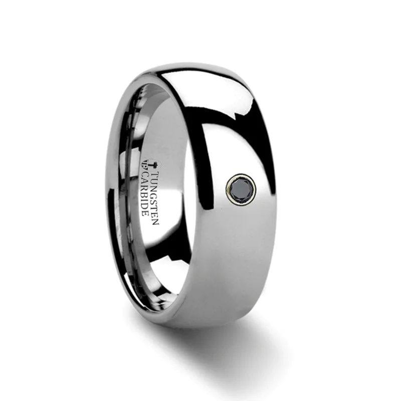 Women’s unique gemstone engagement rings-Black Diamond Domed Tungsten Men's Wedding Band