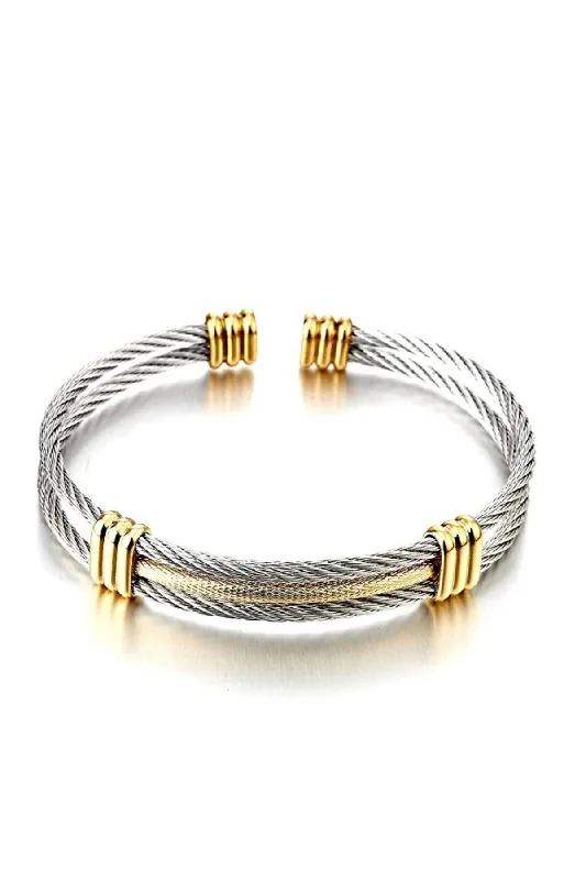 Women’s designer bangle-18k Gold & Silver Two Tone Cable Cuff Bangle