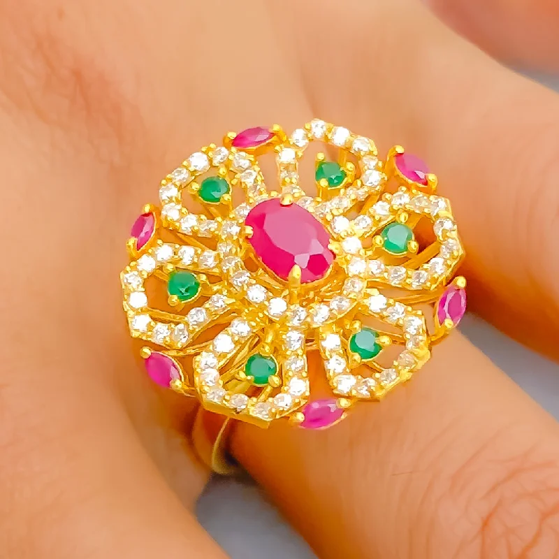 Women’s zirconia ring-Stylish Colorful 22k Gold CZ Statement Ring