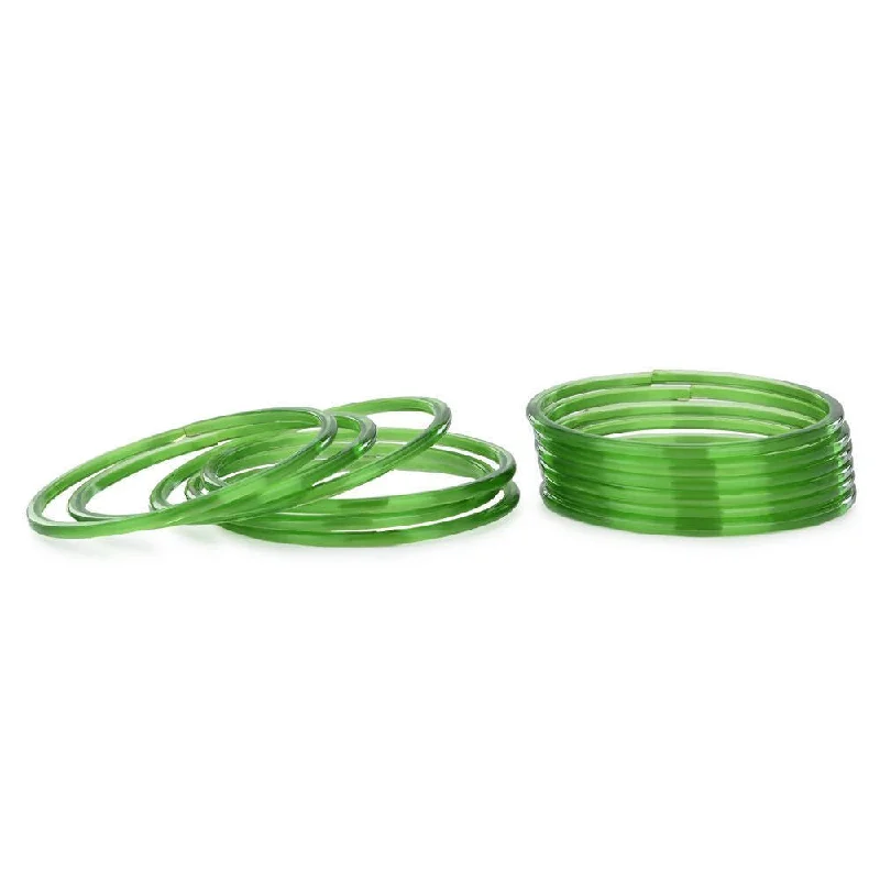 Women’s luxury bangles-Afast Shining Green Glass Wedding, Party, Daily Use Bangle Set, Set Of 12