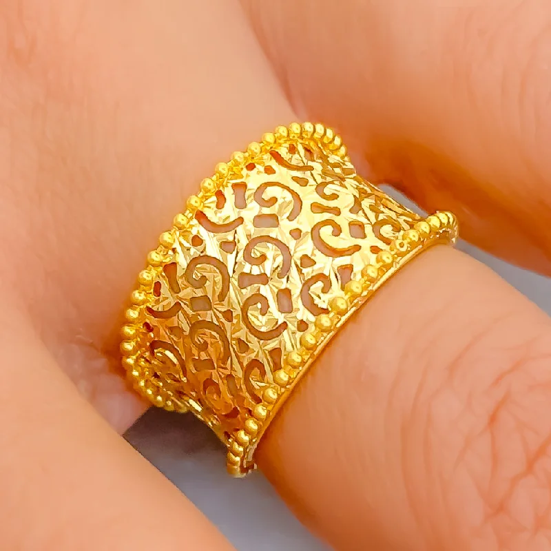 Women’s adjustable ring-Ornate Etched 21k Gold Ring