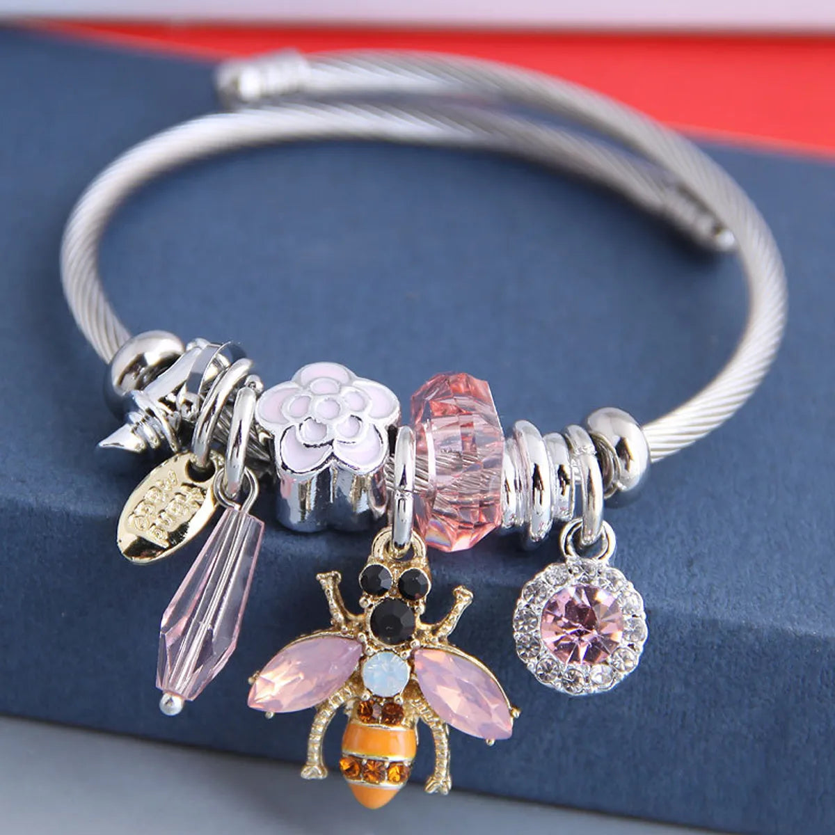 Women’s bangle bracelet set-Elegant Lady Insect Stainless Steel Inlay Rhinestones Bangle