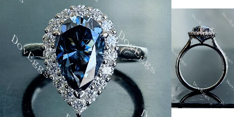 Women’s engagement rings with a vintage look-Doveggs pear halo twilight blue moissanite engagement ring