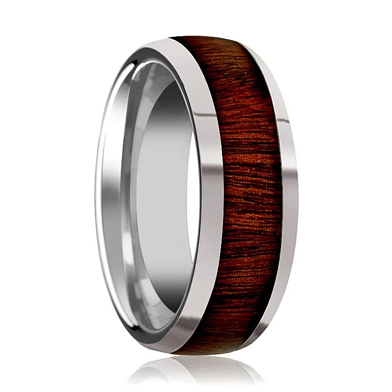 Women’s ruby ring-DALBERG | Silver Tungsten Ring, Rose Wood Inlay, Domed