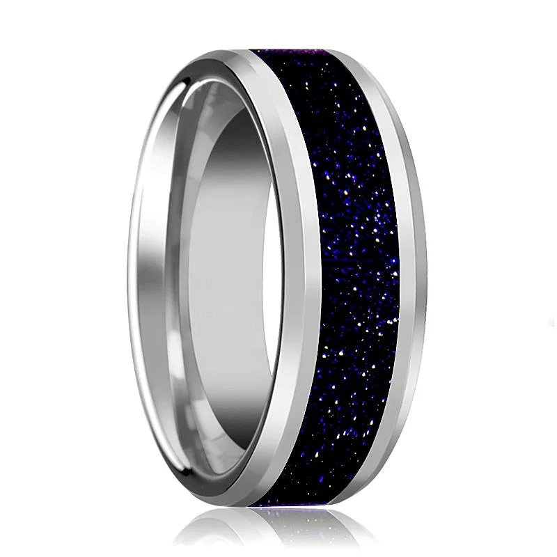 Women’s bridal ring-MAKI | Tungsten Ring, Purple Gold Stone Inlay, Beveled