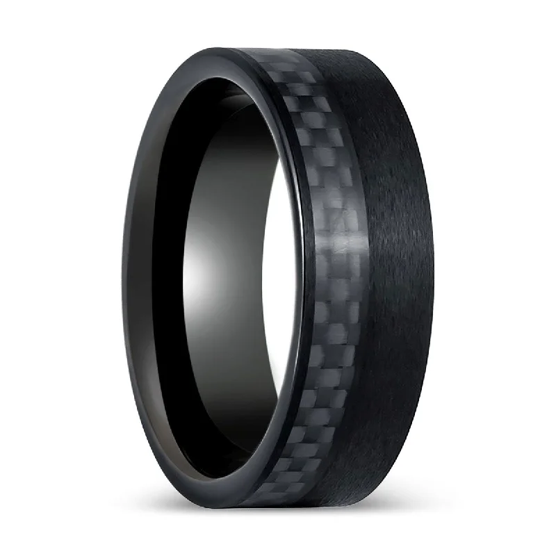 Women’s rose gold diamond ring-ARAE | Black Tungsten Ring Black Carbon Fiber Inlay