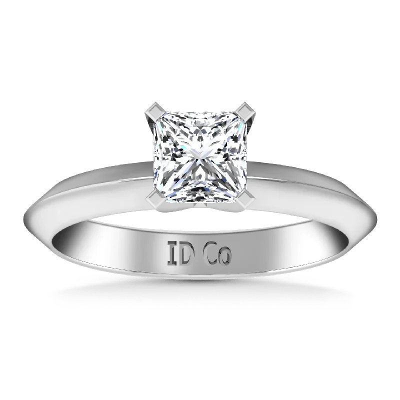 Women’s cushion cut engagement rings-Solitaire  Princess Cut Diamond Engagement Ring Knife Edge 14K White Gold