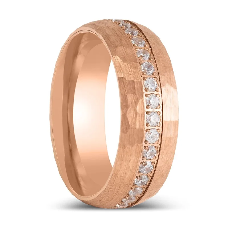 Women’s silver ring-LOPEZVILLE | Rose Gold Tungsten Ring with Round Cut White CZ